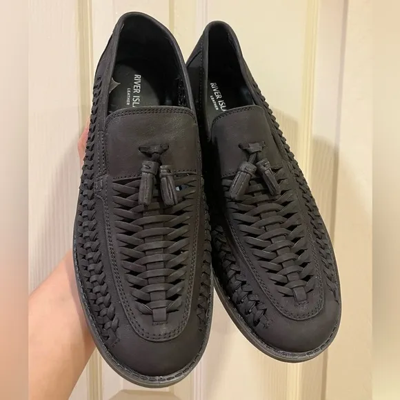 River Island woven tassle leather loafer black- Size US 9/UK 8