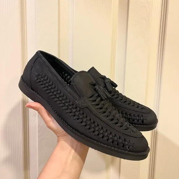 River Island woven tassle leather loafer black- Size US 9/UK 8
