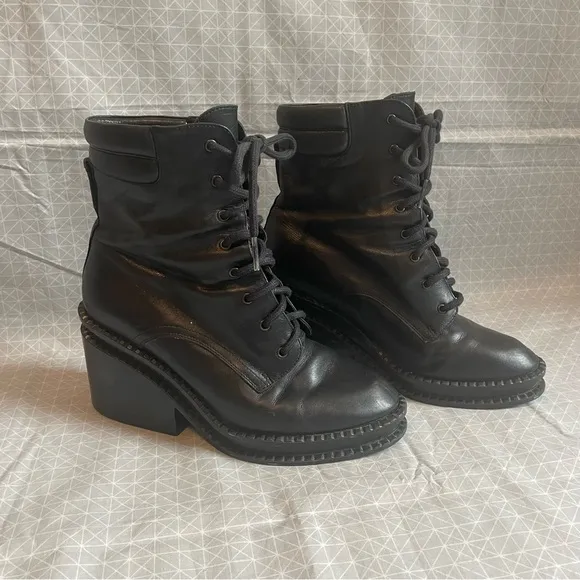 Robert Clergerie Warti Black Leather Stacked Platform Combat Boots 39