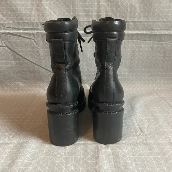 Robert Clergerie Warti Black Leather Stacked Platform Combat Boots 39