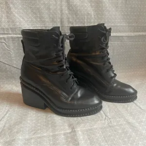 Robert Clergerie Warti Black Leather Stacked Platform Combat Boots 39