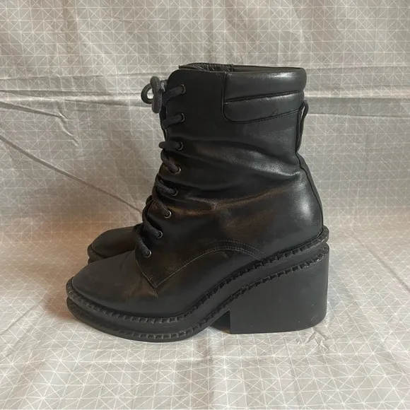 Robert Clergerie Warti Black Leather Stacked Platform Combat Boots 39
