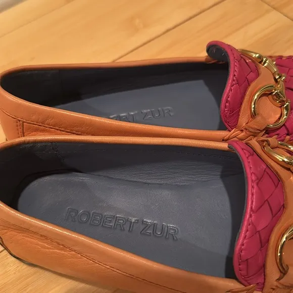 Robert Zur Designer Orange Crush and Fuschia Tglove Leather Loafers 6.5