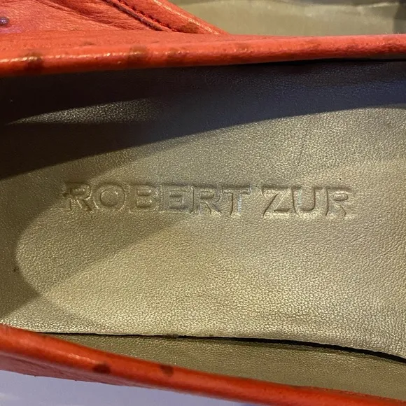 Robert Zur Embellished Driving Loafers Soft Ostrich Leather Red Size 6.5 EUC