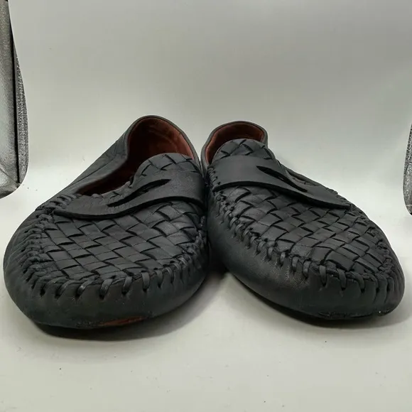 ROBERT ZUR MENS SHOES BLACK 9 leather woven loafers slip one driving luxury