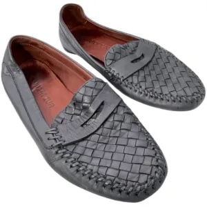 ROBERT ZUR MENS SHOES BLACK 9 leather woven loafers slip one driving luxury