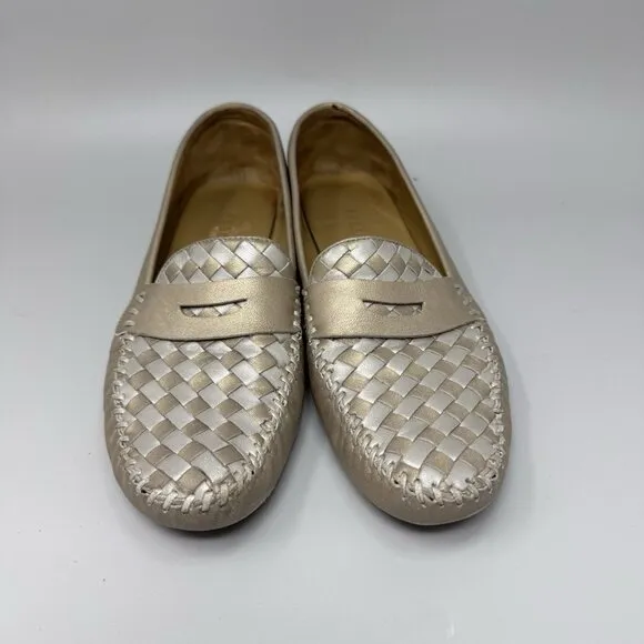 Robert Zur Petra Women Size 10.5 Bronze Silver Woven Leather Slip On Loafer