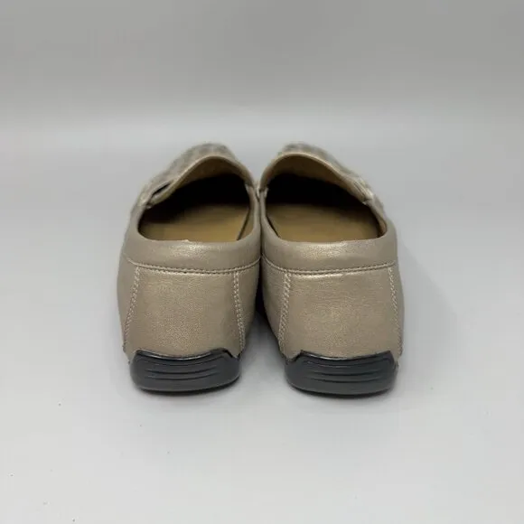 Robert Zur Petra Women Size 10.5 Bronze Silver Woven Leather Slip On Loafer