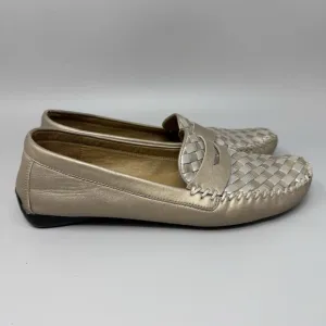 Robert Zur Petra Women Size 10.5 Bronze Silver Woven Leather Slip On Loafer
