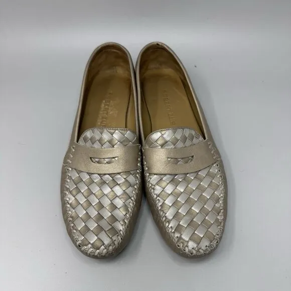 Robert Zur Petra Women Size 10.5 Bronze Silver Woven Leather Slip On Loafer