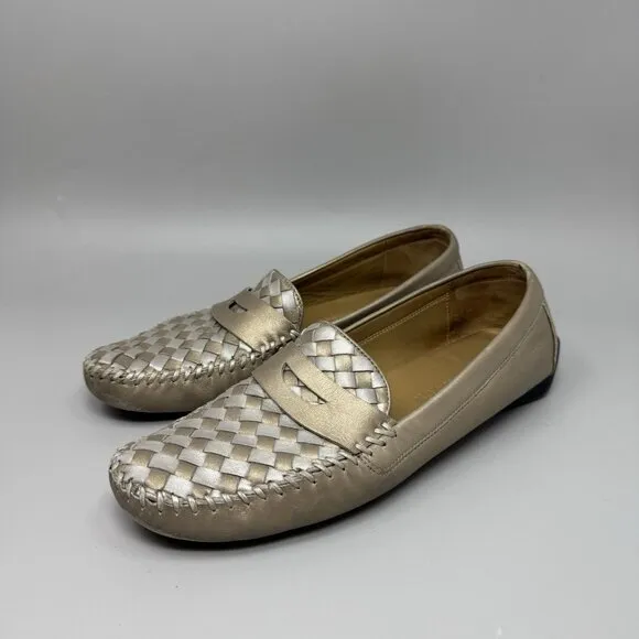 Robert Zur Petra Women Size 10.5 Bronze Silver Woven Leather Slip On Loafer