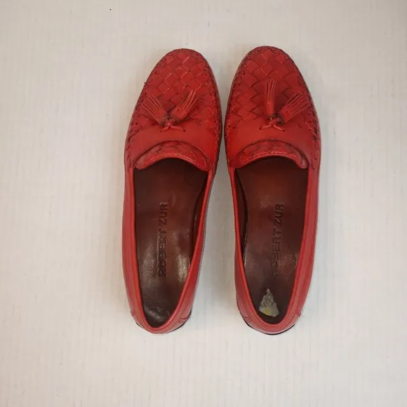 Robert Zur Red Leather Woven Loafers