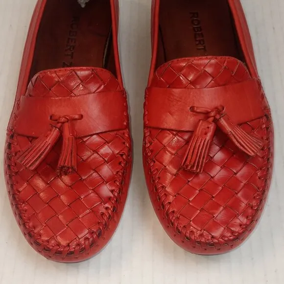 Robert Zur Red Leather Woven Loafers