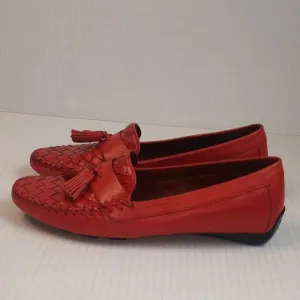Robert Zur Red Leather Woven Loafers