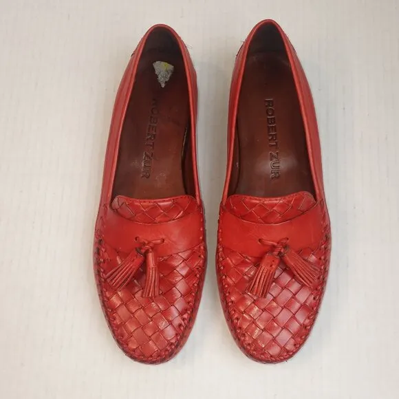 Robert Zur Red Leather Woven Loafers