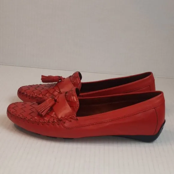 Robert Zur Red Leather Woven Loafers
