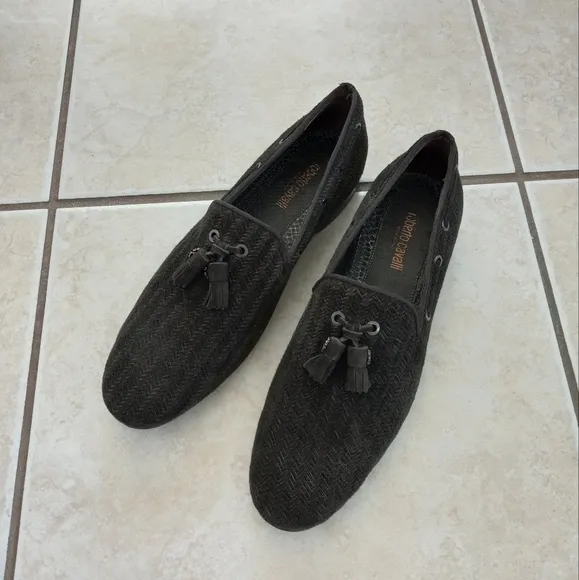 Roberto Cavalli Suede Leather Woven Tasseled Loafers Dark Brown 41/8US