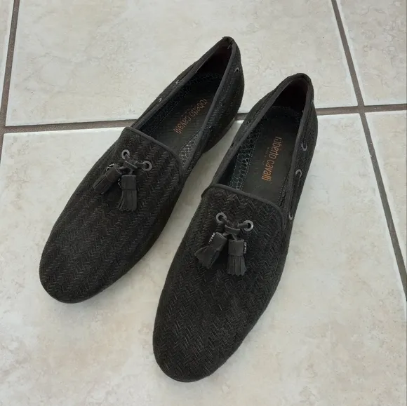 Roberto Cavalli Suede Leather Woven Tasseled Loafers Dark Brown 41/8US