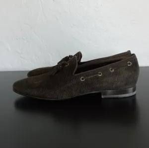 Roberto Cavalli Suede Leather Woven Tasseled Loafers Dark Brown 41/8US