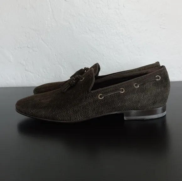 Roberto Cavalli Suede Leather Woven Tasseled Loafers Dark Brown 41/8US