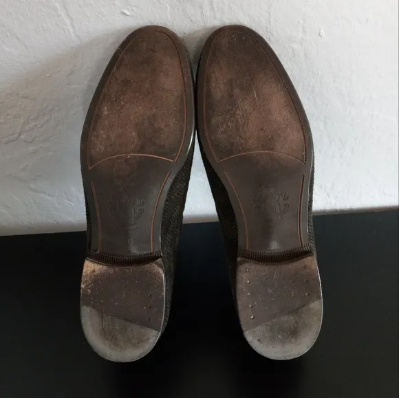 Roberto Cavalli Suede Leather Woven Tasseled Loafers Dark Brown 41/8US