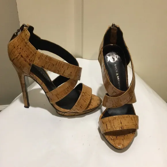 Rock &amp; Republic strap stilettos pump heels sandals natural glaze cork size 6
