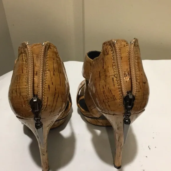 Rock &amp; Republic strap stilettos pump heels sandals natural glaze cork size 6