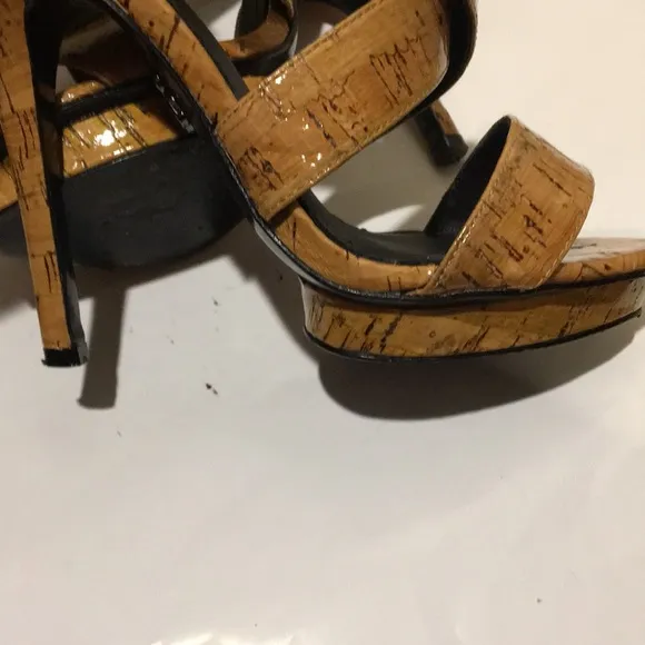 Rock &amp; Republic strap stilettos pump heels sandals natural glaze cork size 6
