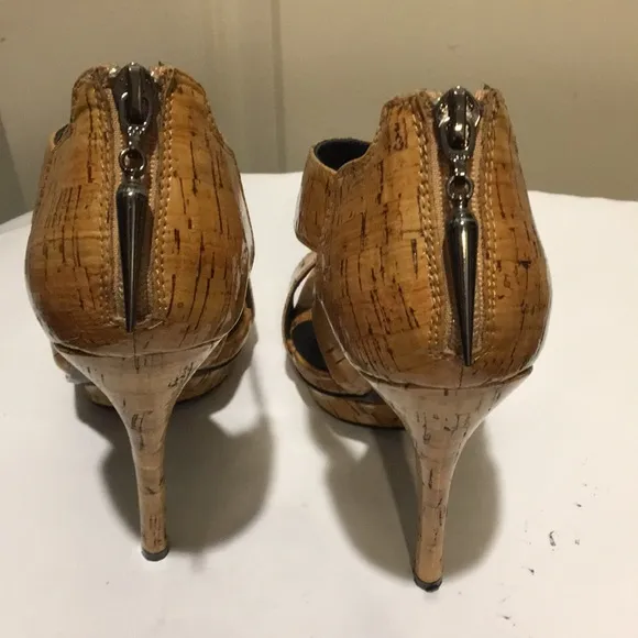 Rock &amp; Republic strap stilettos pump heels sandals natural glaze cork size 6