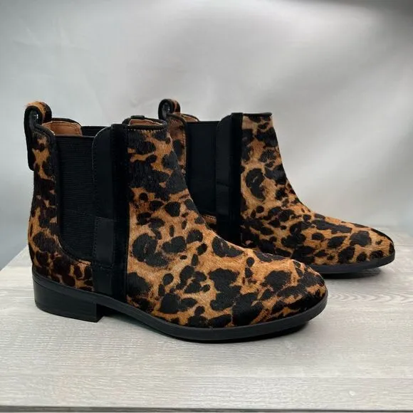 Rockport Larkin Chelsea Leopard cow hair Ankle boots NWT