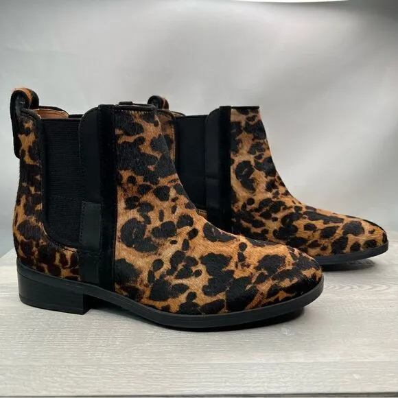 Rockport Larkin Chelsea Leopard cow hair Ankle boots NWT