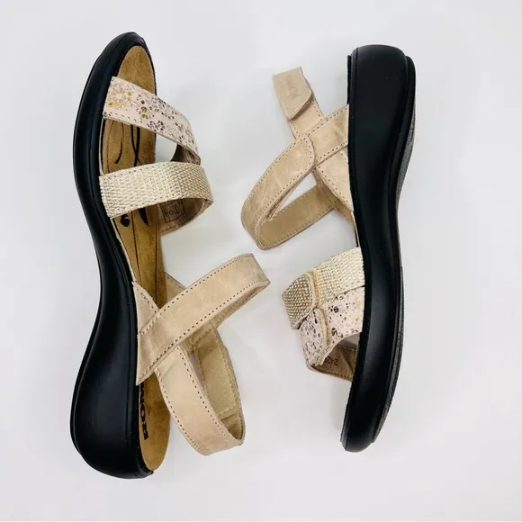 Romika Ibiza 103 Tan/Gold Leather  Hook &amp; Loop Closure Slip On Sandals