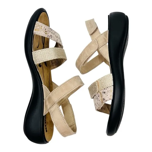 Romika Ibiza 103 Tan/Gold Leather  Hook &amp; Loop Closure Slip On Sandals