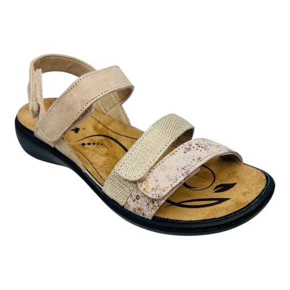 Romika Ibiza 103 Tan/Gold Leather  Hook &amp; Loop Closure Slip On Sandals