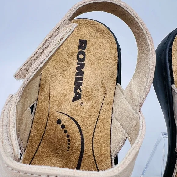 Romika Ibiza 103 Tan/Gold Leather  Hook &amp; Loop Closure Slip On Sandals
