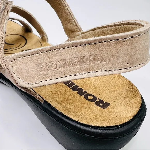 Romika Ibiza 103 Tan/Gold Leather  Hook &amp; Loop Closure Slip On Sandals