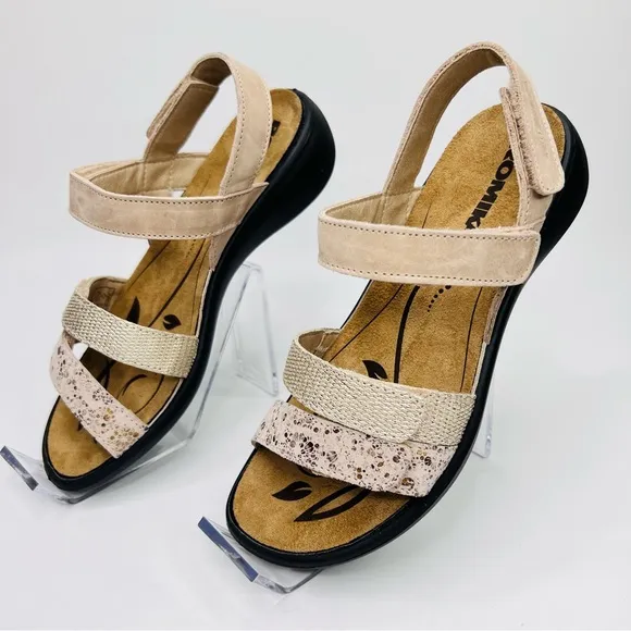 Romika Ibiza 103 Tan/Gold Leather  Hook &amp; Loop Closure Slip On Sandals