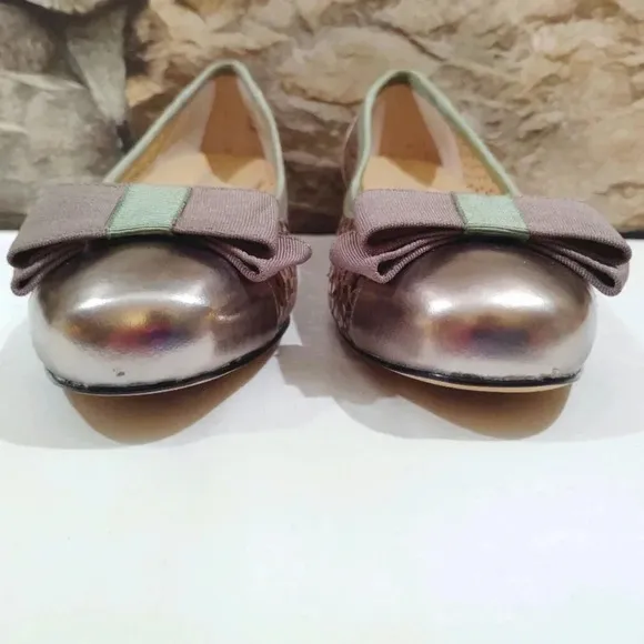 Ros Hommerson Leather Ballet Flats Trisha Pewter Box 6.5N Narrow Metallic 6.5