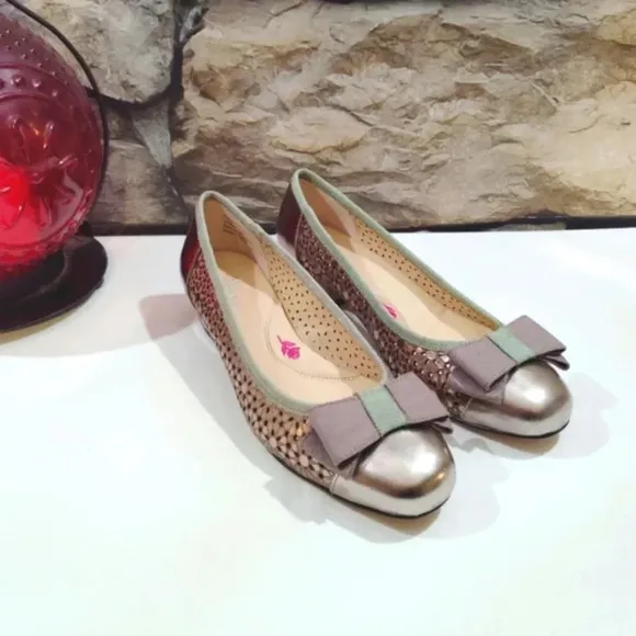 Ros Hommerson Leather Ballet Flats Trisha Pewter Box 6.5N Narrow Metallic 6.5