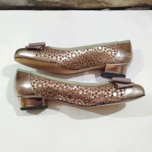 Ros Hommerson Leather Ballet Flats Trisha Pewter Box 6.5N Narrow Metallic 6.5