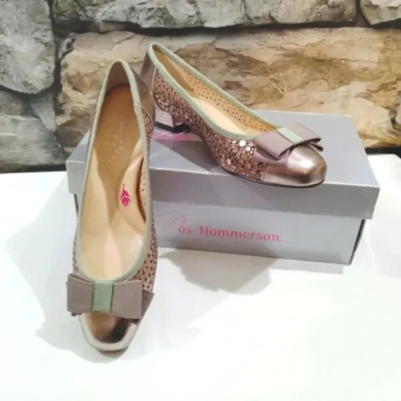 Ros Hommerson Leather Ballet Flats Trisha Pewter Box 6.5N Narrow Metallic 6.5