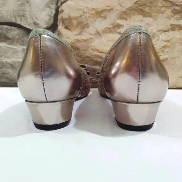 Ros Hommerson Leather Ballet Flats Trisha Pewter Box 6.5N Narrow Metallic 6.5