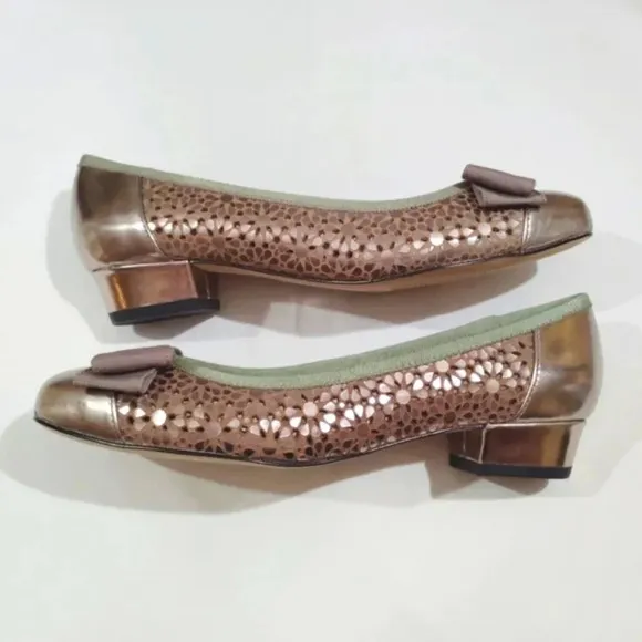 Ros Hommerson Leather Ballet Flats Trisha Pewter Box 6.5N Narrow Metallic 6.5