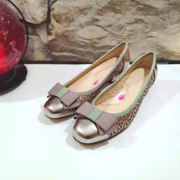 Ros Hommerson Leather Ballet Flats Trisha Pewter Box 6.5N Narrow Metallic 6.5