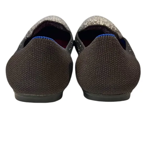 Rothys 7 Black Silver Metallic Glitter Loafers Flats Luxury Comfort Shoe Office