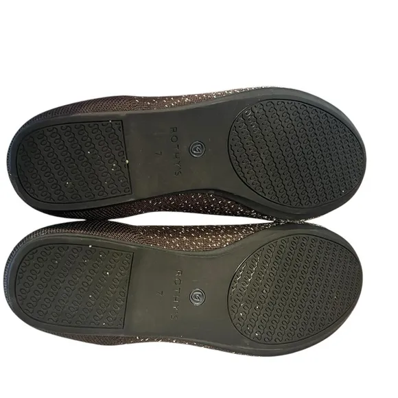 Rothys 7 Black Silver Metallic Glitter Loafers Flats Luxury Comfort Shoe Office