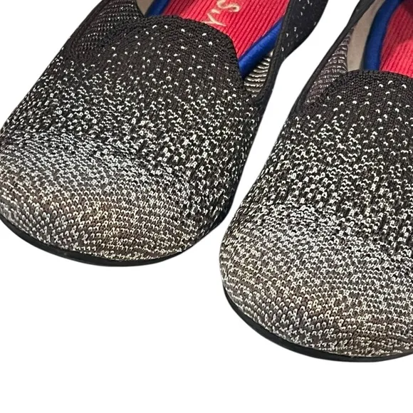 Rothys 7 Black Silver Metallic Glitter Loafers Flats Luxury Comfort Shoe Office