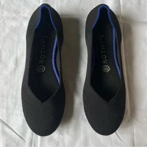ROTHYS Black Leather Round Toe The Flat Slip Ons Mary Jane Clog Sz. 8