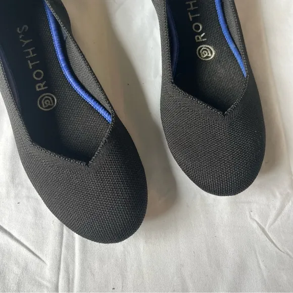 ROTHYS Black Leather Round Toe The Flat Slip Ons Mary Jane Clog Sz. 8