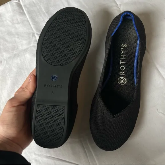 ROTHYS Black Leather Round Toe The Flat Slip Ons Mary Jane Clog Sz. 8